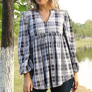 NWOT Plus Size Reborn Collection Charcoal & Gray Plaid Top - Size  2X